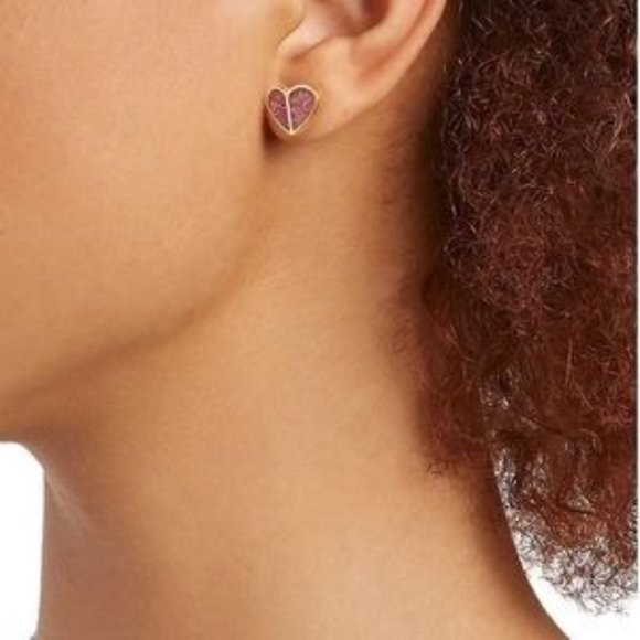 Kate Spade Glitter Heart Stud Earrings - PINK with Dust Bag - Picture 2 of 6
